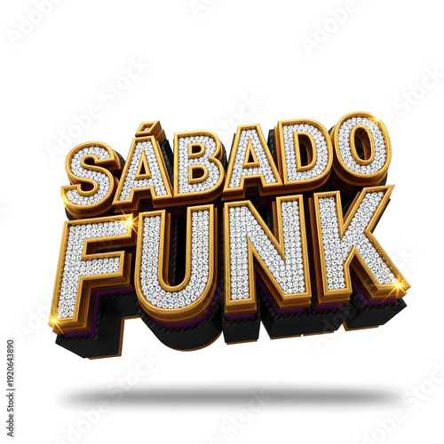 Luxurious 3D Golden Saturday Funk Logo Design With Sparkling Diamonds And Shiny Crystals