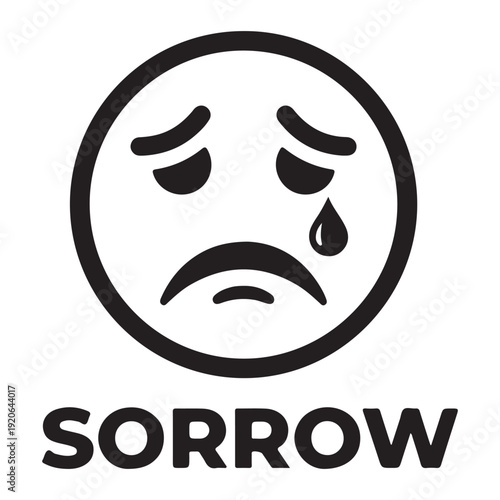 Sorrowful sad crying face emoji silhouette vector icon