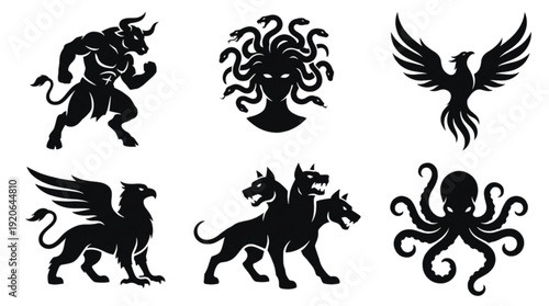 Monumental Myth Guardians – Sculptural Black Silhouette System of Six Legendary Creatures