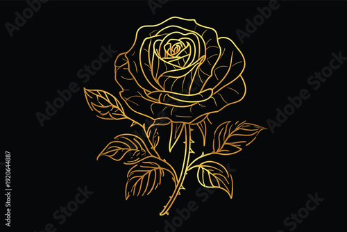 Elegant Golden Rose Outline on Black Background 