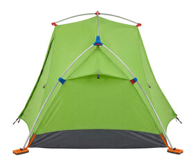 Brightly colored dome tent with a sewn-in groundsheet and color-coded clips.