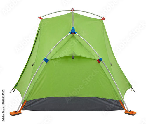 Brightly colored dome tent with a sewn-in groundsheet and color-coded clips.