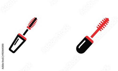 Red and Black Mascara Wand Brush Vector Icons Set Isolated