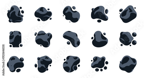 Abstract dark liquid shapes set. Ink blobs collection.
