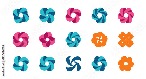 Abstract Flower Icons Set, Colorful Geometric Logo Collection