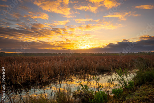 Sunrise and clouds over Lake Woodruff National Wildlife Refuge in Florida