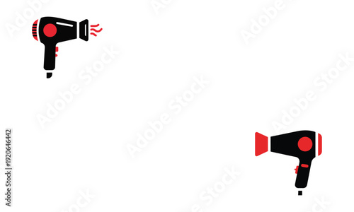 Set of Isolated Black and Red Hairdryer Vector Icons