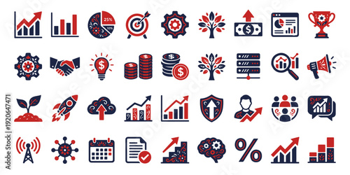 Business Growth & Startup Success Icon Pack – Financial Analytics, Strategy, Investment & Corporate Expansion Set