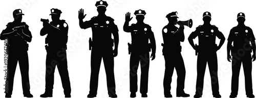 Police officer silhouettes uniform authority law enforcement illustration design flat vector