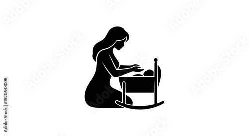 Mother gently rocking baby in cradle with tender care and love.