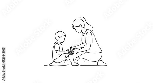 Mother and Child Bonding Moment Line Art Illustration.