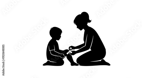 Mother and Child Silhouette Illustration.