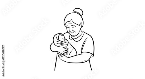 Mother holding her newborn baby in her arms gently.