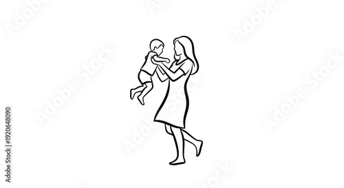 Simple line drawing of a mother holding her baby.