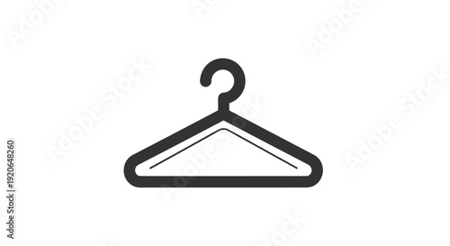Simple black and white graphic outline of a clothes hanger icon isolated on white background