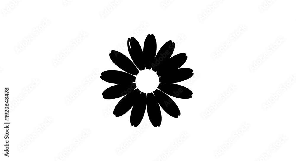 Fototapeta premium Simple black flower silhouette on white background.