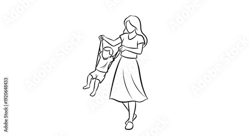 Mother holding baby in her arms and swinging gently.
