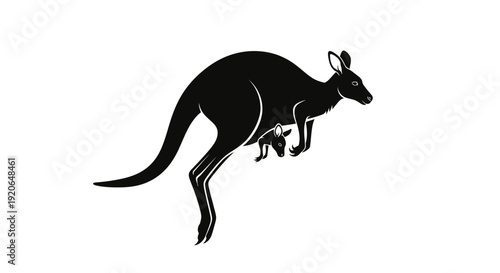 Kangaroo silhouette with joey in pouch illustration.