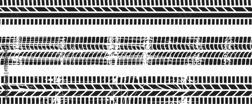 grunge tire tread marks and automotive track patterns vector set