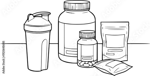 Stick figure with supplement jars at gym