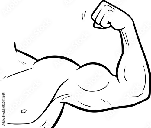 Stick figure flexing biceps muscle close-up