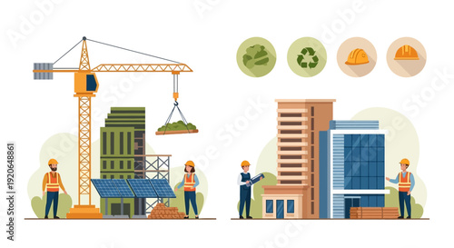 Construction Site with Crane and Buildings.