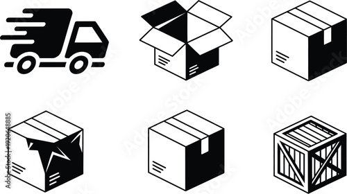 logistics and delivery packaging icon set