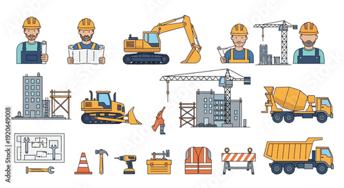 Construction Workers and Heavy Machinery Equipment 2.
