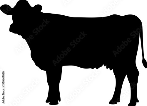 Solid Black Cow Vector Illustration, Farm Livestock Cattle Silhouette Graphic, Minimal Flat Design for Eid al-Adha, Agriculture Logo, Isolated Editable Template