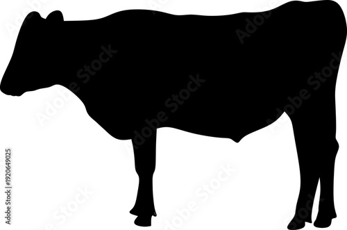 Solid Black Cow Vector Illustration, Farm Livestock Cattle Silhouette Graphic, Minimal Flat Design for Eid al-Adha, Agriculture Logo, Isolated Editable Template