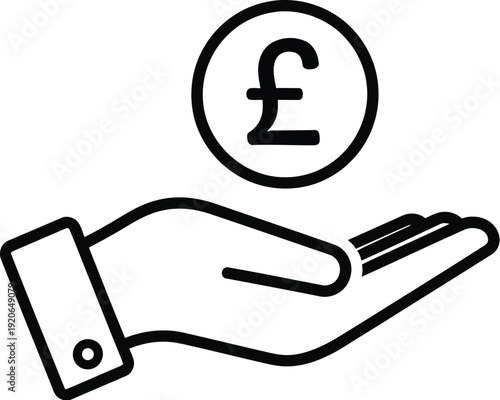 Black and white hand receiving pound coin illustration