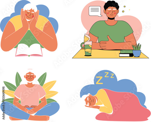 People relaxing reading sleeping meditating relaxation meditation