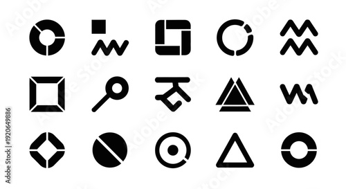 Abstract geometric glyphs, design elements set