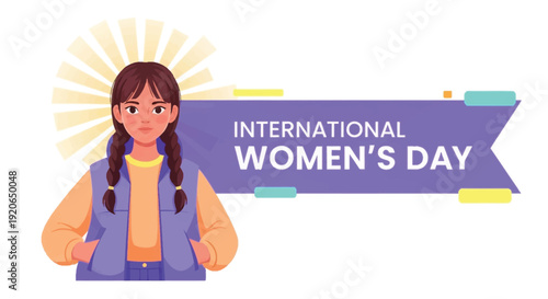 Illustration celebrating international women s day with a young woman portrait