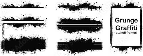 Grunge Graffiti Spray Brush Strokes and Stencil Frame Texture Set