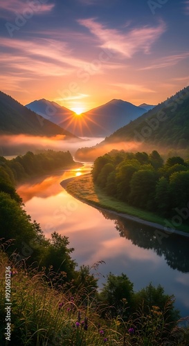 Wallpaper Mural Serene Mountain River Landscape at Sunset. Torontodigital.ca