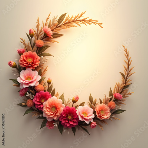 Floral wreath adorned with pink, peach, and orange flowers.