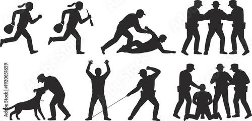 Police and Crime Silhouettes Vector Set