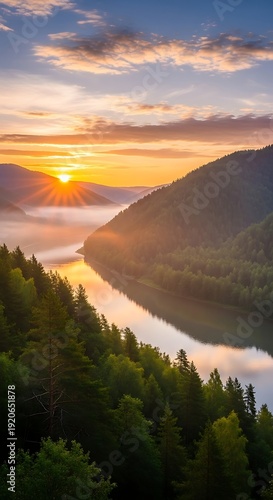 Wallpaper Mural Serene mountain valley at sunrise with fog. Torontodigital.ca