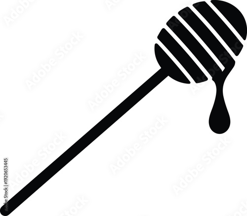 Honey dipper silhouette illustration, dripping honey spoon icon, minimal beekeeping food symbol, sweet natural ingredient on white background, vector, design