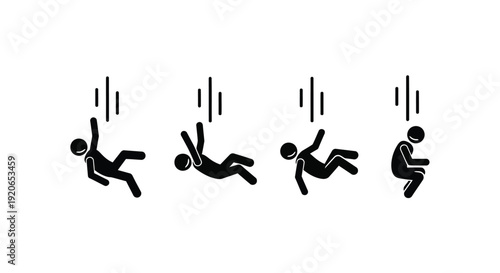 Vector illustration showing a sequence of falling stick figures, depicting an accident or downward movement graphic design.