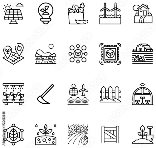 Collection of agricultural technology and farming representing smart farming and sustainability