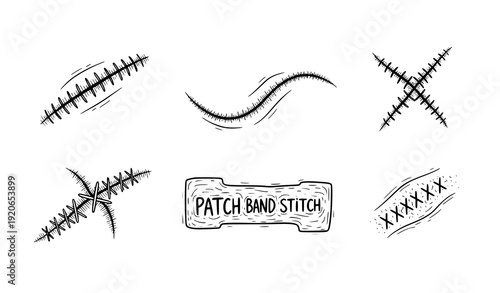 Hand drawn scar and stitches collection vector illustration
