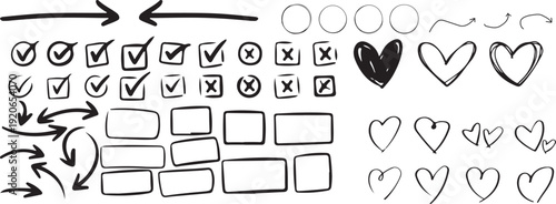 A collection of various hand drawn shapes and symbols on a white background