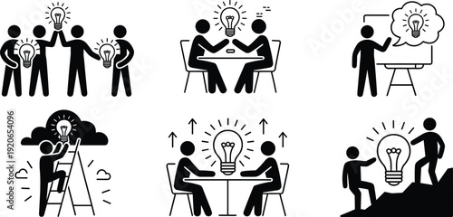 PrintTeamwork collaboration concept, creative brainstorming ideas, innovation growth, presentation teaching, aspiration success, support unity, leadership vision progress