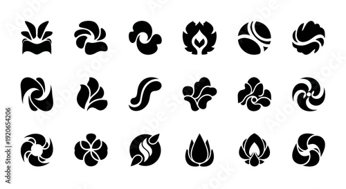Abstract organic logo icons collection, black and white design elements set