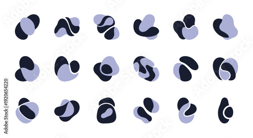 Abstract organic shapes collection in modern purple and blue tones