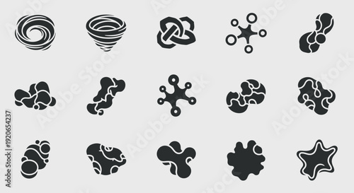 Abstract organic shapes collection with grunge texture, fluid forms and scientific elements
