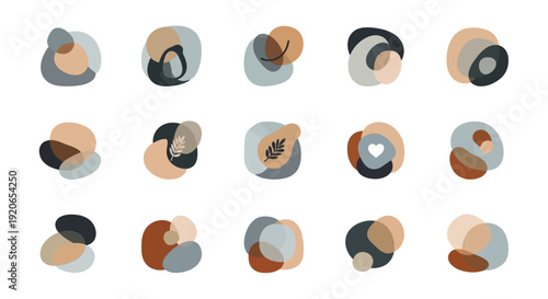 Abstract organic shapes collection, modern aesthetic elements with earthy neutral colors