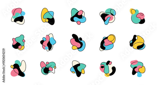 Abstract organic shapes collection, colorful modern graphic elements set